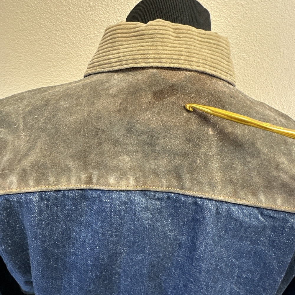 Vtg Ralph‎ Lauren Dungarees Denim Jacket M Cropped Corduroy Leather Accents - Picture 7 of 12